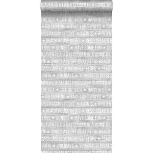 ESTAhome behang zomerse quotes grijs - 148638 - 53 cm x 10,05 m