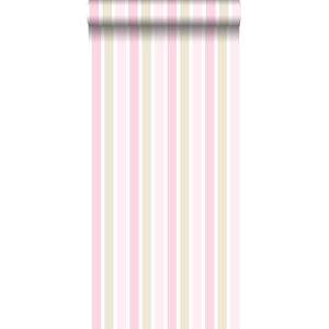 ESTAhome behang verticale strepen licht roze, beige en wit - 138701 - 53 cm x 10,05 m