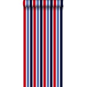 ESTAhome behang verticale strepen donkerblauw, rood en wit - 138705 - 53 cm x 10,05 m