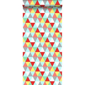ESTAhome behang driehoekjes rood, geel en blauw - 138715 - 53 cm x 10,05 m