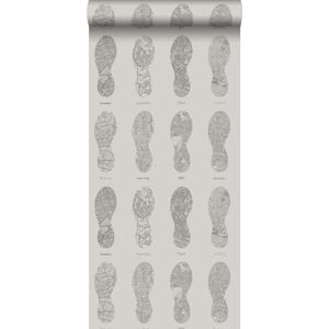 ESTAhome behang stadskaarten in vorm van schoenzolen donker beige - 53 cm x 10,05 m - 128819