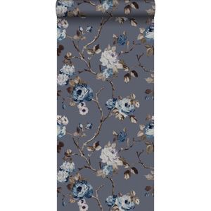 Origin Behang - Bloemen - Vintage - Blauw en Taupe - 347429 - 53 x 1005 cm