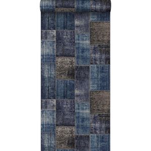 Origin Wallcoverings behang kelim patchwork taupe en blauw - 347466 - 53 cm x 10,05 m