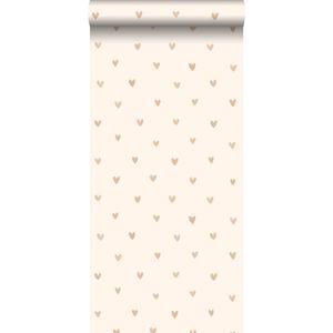 ESTAhome behang hartjes glanzend goud en beige - 0,53 x 10,05 m - 138865