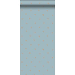 ESTAhome behang hartjes vintage blauw en glanzend koper bruin - 0,53 x 10,05 m - 128833