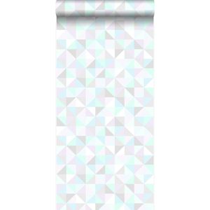 Origin Wallcoverings behang driehoekjes pastel paars, mintgroen, glanzend zilvergrijs en pastelblauw - 337205 - 53 cm x 10,05 m