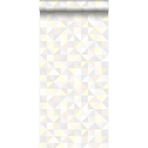 Origin Wallcoverings behang driehoekjes licht crème beige, licht warm grijs, pastel geel en glanzend licht beige - 337210 - 53 cm x 10,05 m