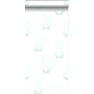 Origin Wallcoverings behang origami konijnen mat wit en mintgroen - 347489 - 53 cm x 10,05 m
