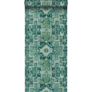 krijtverf eco texture vliesbehang oosters ibiza marrakech kelim tapijt intens smaragd groen - 148659 ESTAhome