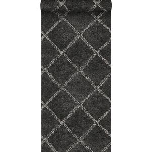 ESTAhome behang oosters berber tapijt zwart met mat witte print - 148667 - 53 cm x 10,05 m