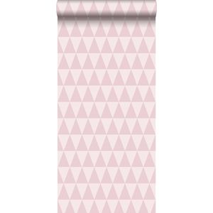 krijtverf eco texture vliesbehang grafisch geometrische driehoek lila roze - 148671 van ESTAhome