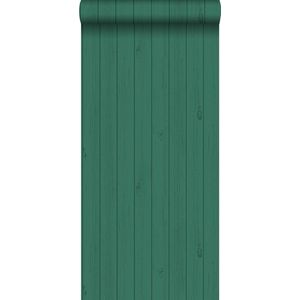 krijtverf vliesbehang smalle houten sloophout planken tropisch jungle groen - 128853 van ESTAhome
