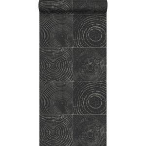 Origin behang dwarsdoorsnede boomstam mat zwart en zilver | 347544 | 53 cm x 10.05 m|