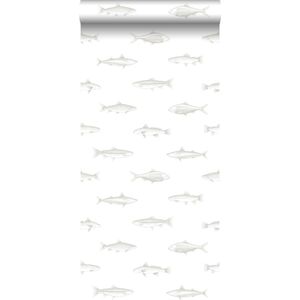 ESTAhome behang pentekening vissen wit en zilver - 138966 - 0,53 x 10,05 m