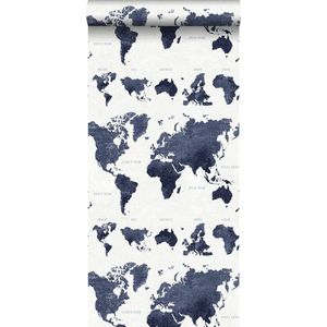 ESTAhome behang vintage wereldkaarten donkerblauw - 138972 - 0,53 x 10,05 m