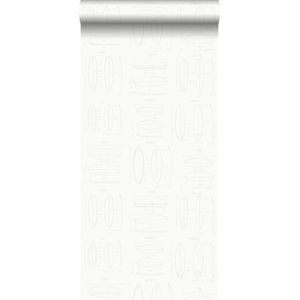 ESTAhome behang technische tekeningen van surfplanken wit en zilver - 128869 - 0,53 x 10,05 m