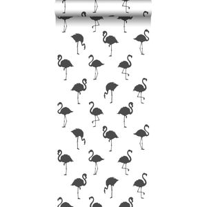 ESTAhome behang flamingo's zwart en wit - 138993 - 0,53 x 10,05 m