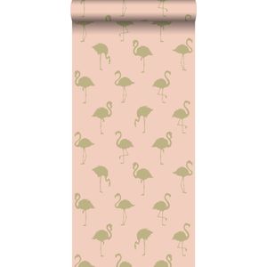 ESTAhome behang flamingo's goud en perzik roze - 138994 - 0,53 x 10,05 m