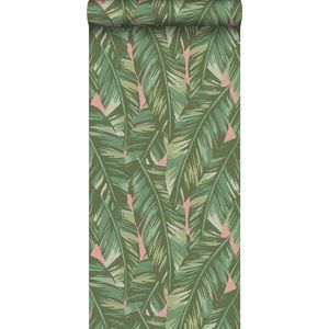 ESTAhome behang bananenbladeren vergrijsd olijfgroen en perzik roze - 53 cm x 10.05 m - 139015