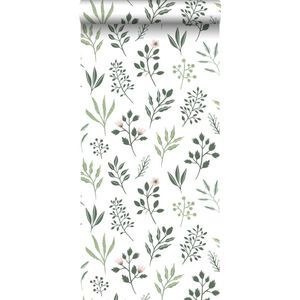 ESTAhome behang bloemmotief in Scandinavische stijl wit en vergrijsd groen - 53 cm x 10.05 m - 139080