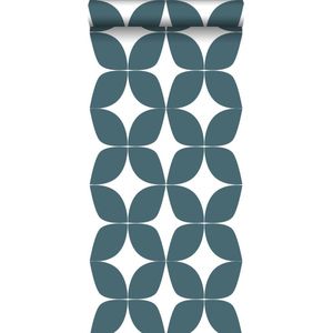 ESTAhome behang grafisch motief vergrijsd donker blauw en wit - 53 cm x 10.05 m - 139100