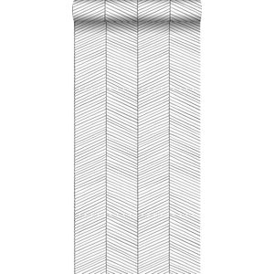 ESTAhome behang visgraat-motief zwart wit - 139106 - 0,53 x 10,05 m