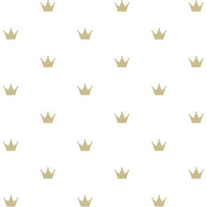 Origin Wallcoverings behang kroontjes mat wit en goud - 347678 - 0,53 x 10,05 m