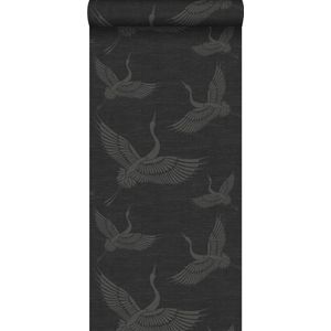 Origin Wallcoverings behang kraanvogels donkergrijs - 347760 - 0,53 x 10,05 m