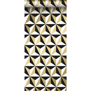 ESTAhome behang grafisch motief glanzend goud, wit en zwart - 139118 - 0,53 x 10,05 m