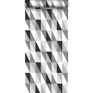 ESTAhome behang grafische driehoeken zwart, grijs en wit - 139121 - 0,53 x 10,05 m