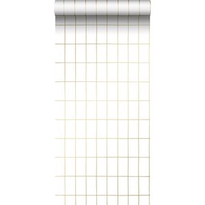 ESTAhome behang kleine tegeltjes wit en goud - 53 cm x 10.05 m - 139131