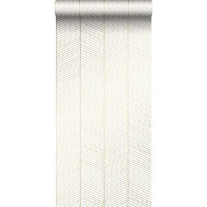 ESTAhome Behang Visgraat-motief Wit en Goud - 139135 - 0,53 X 10,05 M