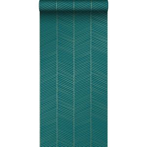 ESTAhome behang visgraat-motief smaragd groen en goud - 139200 - 0,53 x 10,05 m