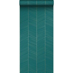 ESTAhome behang visgraat-motief smaragd groen en goud - 0,53 x 10,05 m