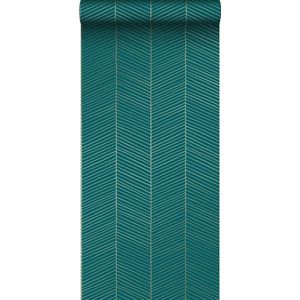 ESTAhome behang visgraat-motief smaragd groen en goud - 53 cm x 10.05 m - 139200