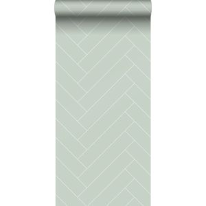 ESTAhome behang visgraat-motief mintgroen en wit - 53 cm x 10.05 m - 139221