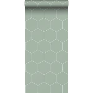 ESTAhome behang hexagon vergrijsd groen en wit - 139227 - 0,53 x 10,05 m