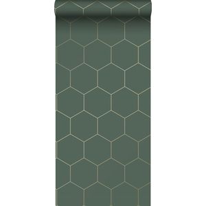 ESTAhome behang hexagon donkergroen en goud - 0,53 x 10,05 m - 139228