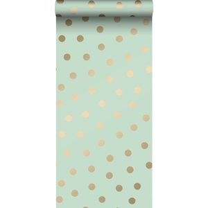 ESTAhome behang stippen vergrijsd mintgroen en goud - 53 cm x 10.05 m - 139245