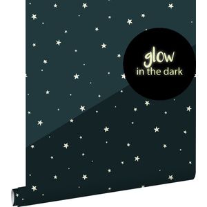 Estahome Glow In The Dark Behang - Sterretjes - 0,53 x 10,05 m - Donkerblauw