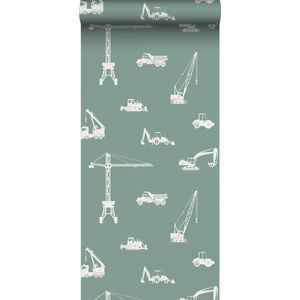 ESTAhome behang voertuigen vergrijsd mintgroen - 53 cm x 10.05 m - 139264