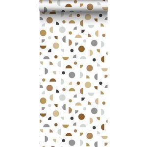 ESTAhome behang grafisch motief wit, grijs en beige - 139278 - 0,53 x 10,05 m