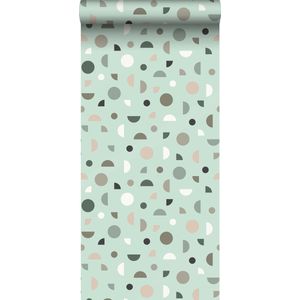 ESTAhome behang grafisch motief mintgroen, zacht roze en wit - 53 cm x 10.05 m - 139279