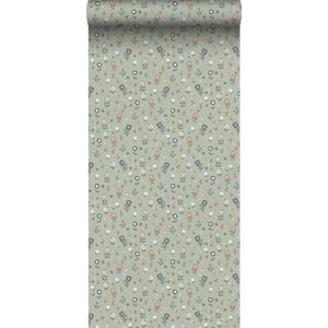 ESTAhome behang bloemetjes vergrijsd groen - 50 cm x 9 m - 139287