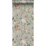 ESTAhome behang vintage bloemen vergrijsd mintgroen en zacht roze - 139291 - 0.53 x 10.05 m