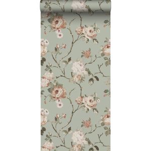 ESTAhome behang vintage bloemen vergrijsd mintgroen en zacht roze - 139291-53 cm x 10,05 m