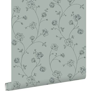 ESTAhome behang toile de jouy rozen vergrijsd groen - 0,53 x 10,05 m - 139314