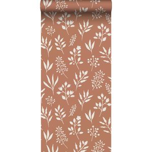 ESTAhome behang bloemmotief in Scandinavische stijl terracotta en wit - 53 cm x 10.05 m - 139319