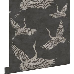 ESTAhome behang kraanvogels donkergrijs - 139334 - 0,53 x 10,05 m