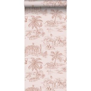 ESTAhome behang jungle dieren terracotta roze - 53 cm x 10.05 m - 139348